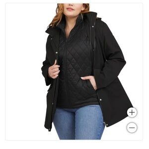 Lands’ End Ladies 3-in-1 Systems Jacket black puffer vest coat waterproof small